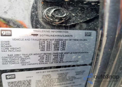 2025 GMC Sierra K1500 z USA, uszkodzony, nr VIN 1GTRUAEK8SZ126875